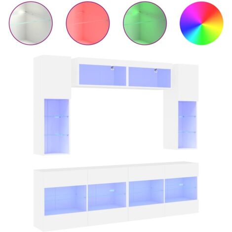 Ensemble de meubles TV Banc TV Armoire TV muraux 6 pcs avec lumières LED blanc