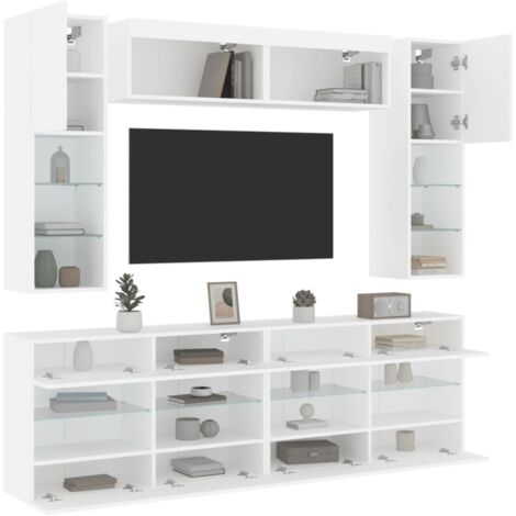 Ensemble de meubles TV muraux 6 pcs avec lumières LED blanc