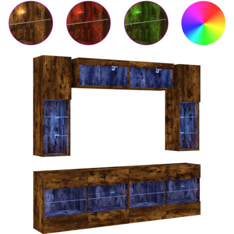 Ensemble de meubles TV muraux 6 pcs,Banc TV,Armoire TV et lumières LED chêne fumé CFW114903