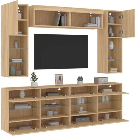 Ensemble de meubles TV muraux 6pcs et lumières LED chêne sonoma