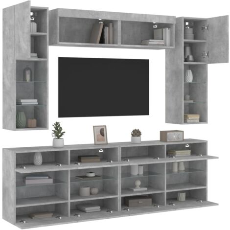 Ensemble de meubles TV muraux 6pcs et lumières LED gris béton