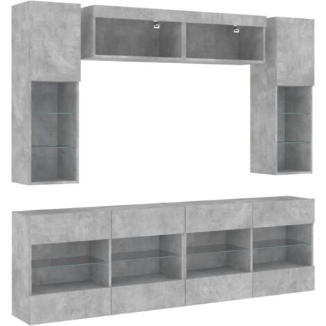 Ensemble de meubles TV muraux 6pcs et lumières LED gris béton vidaXL