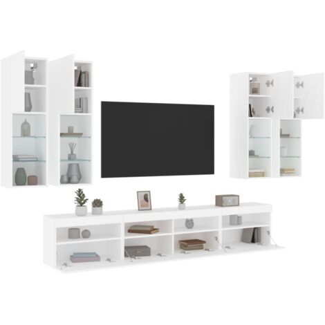 Ensemble de meubles TV muraux 7 pcs avec lumières LED blanc
