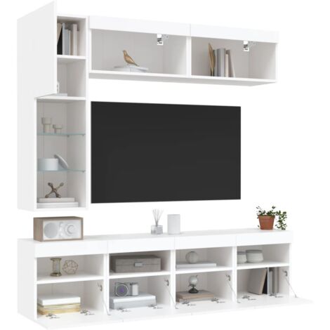 Ensemble de meubles TV muraux 7 pcs avec lumières LED blanc