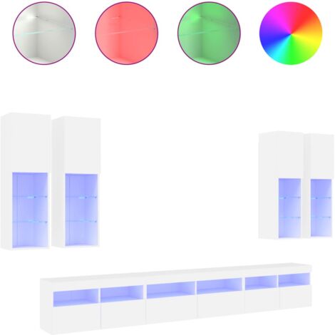 Ensemble de meubles TV muraux 7 pcs avec lumières LED blanc