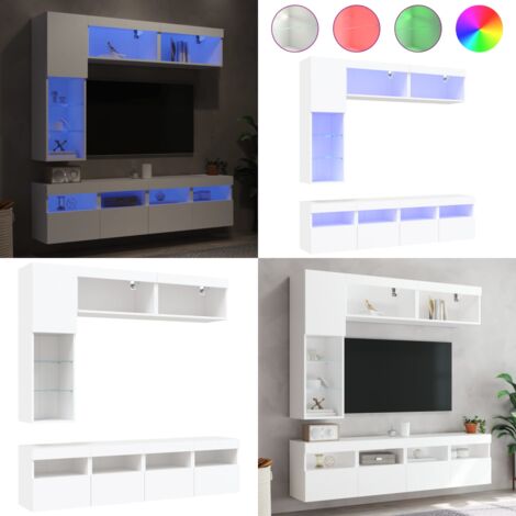 Ensemble de meubles TV muraux 7 pcs avec lumières LED blanc - Meuble Tv Mural - Meuble Télé Mural - Unité Multimedia Murale - Éclairage Led Rgb - Rangement Mural - Home & Living