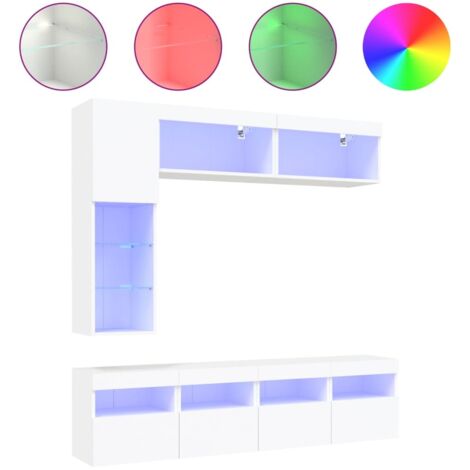 Ensemble de meubles TV muraux 7 pcs,Banc TV,Armoire TV avec lumières LED blanc CFW173684
