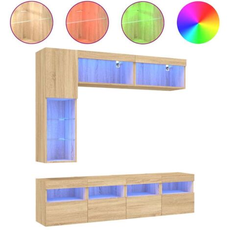 Ensemble de meubles TV muraux 7 pcs，Banc TV，Armoire TV et lumières LED chêne sonoma CFW232891