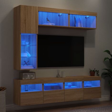 Ensemble de meubles TV muraux 7pcs et lumières LED-Banc TV-Meuble Télé chêne sonoma 538162