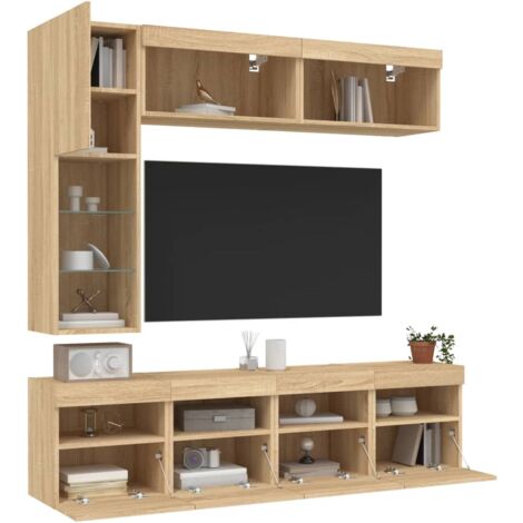 Ensemble de meubles TV muraux 7pcs et lumières LED chêne sonoma