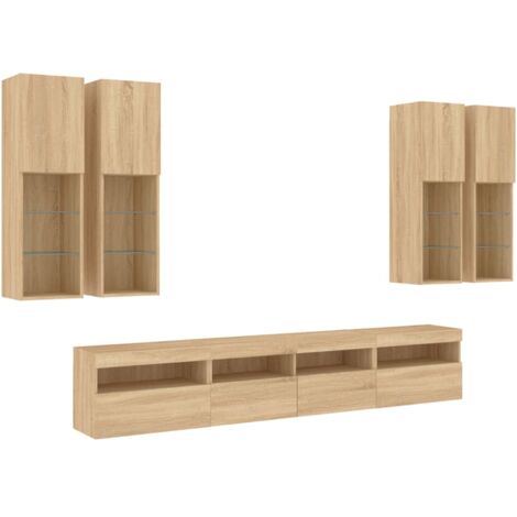 Ensemble de meubles TV muraux 7pcs et lumières LED chêne sonoma