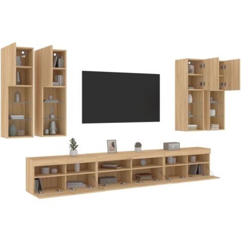 Ensemble de meubles TV muraux 7pcs et lumières LED chêne sonoma vidaXL