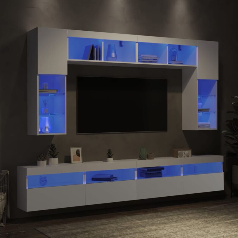 Vidaxl - Ensemble de meubles tv muraux 8 pcs avec lumières led blanc