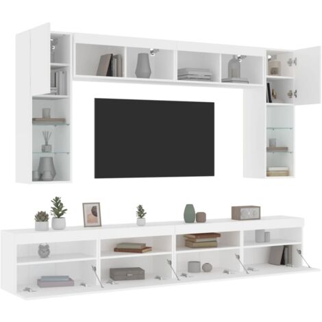 Ensemble de meubles TV muraux 8 pcs avec lumières LED blanc