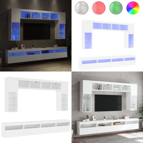 Ensemble de meubles TV muraux 8 pcs avec lumières LED blanc - Meuble mural LED - Rangement mural