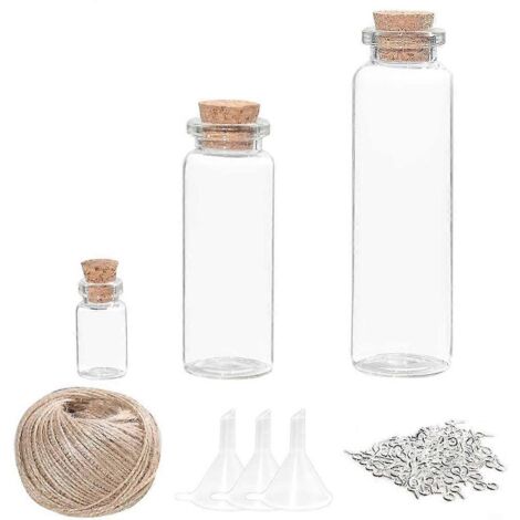 Ensemble de mini bouteilles en verre avec entonnoirs à corde en bois souple et piston, bocaux vides