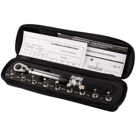 Ensemble de mini clés dynamométriques réglables pour vélo 1/4" DR 1-25 Nm Kit d'outils de fixation de vélo Clé dynamométrique mécanique à cliquet Clés manuelles