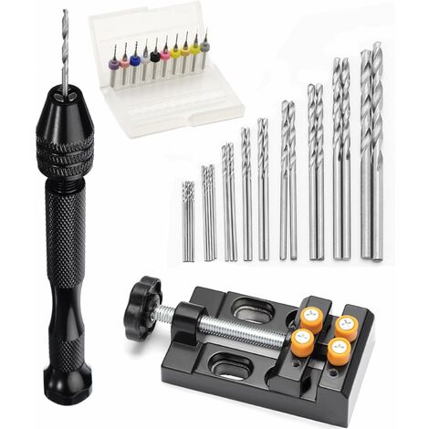 Ensemble de Mini-Perceuses à Main 37 PCS pour L'artisanat, Forets Hélicoïdaux de Précision Pin Vise Avec Mini étau de Perceuse à Colonne, Jeu de Forets Manuels, Foret PCB de 0,3 à 1,2 mm