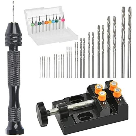 Ensemble de Mini-Perceuses à Main 37 PCS Précision Pin Vise Avec étau de Perceuse à Colonne Foret PCB de 0,3 à 1,2 mm