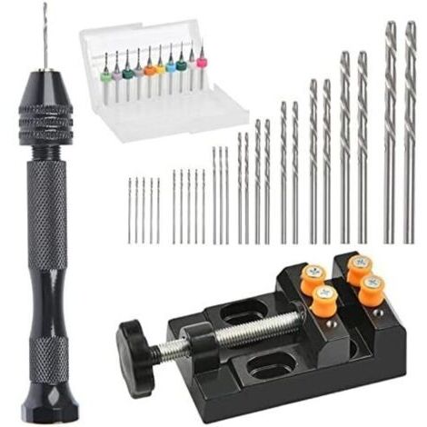 Ensemble de Mini-Perceuses à Main 37 PCS Précision Pin Vise Avec étau de Perceuse à Colonne Foret PCB de 0,3 à 1,2 mm