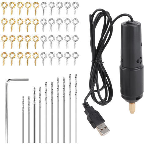 Ensemble de mini-perceuses électriques en résine avec 10 forets pour bijoux, produits en aluminium, fabrication de porte-clés en bois, noir