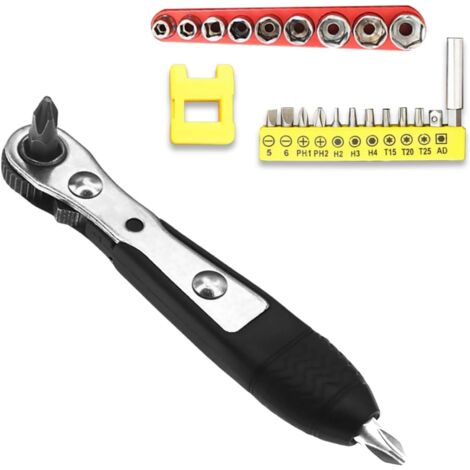Ensemble de mini tournevis à cliquet, angle droit, clé cliquet 6,35 mm avec fente cruciforme, Phillips, hexagonaux et carrés, plus magnétiseur, douille adaptateur -