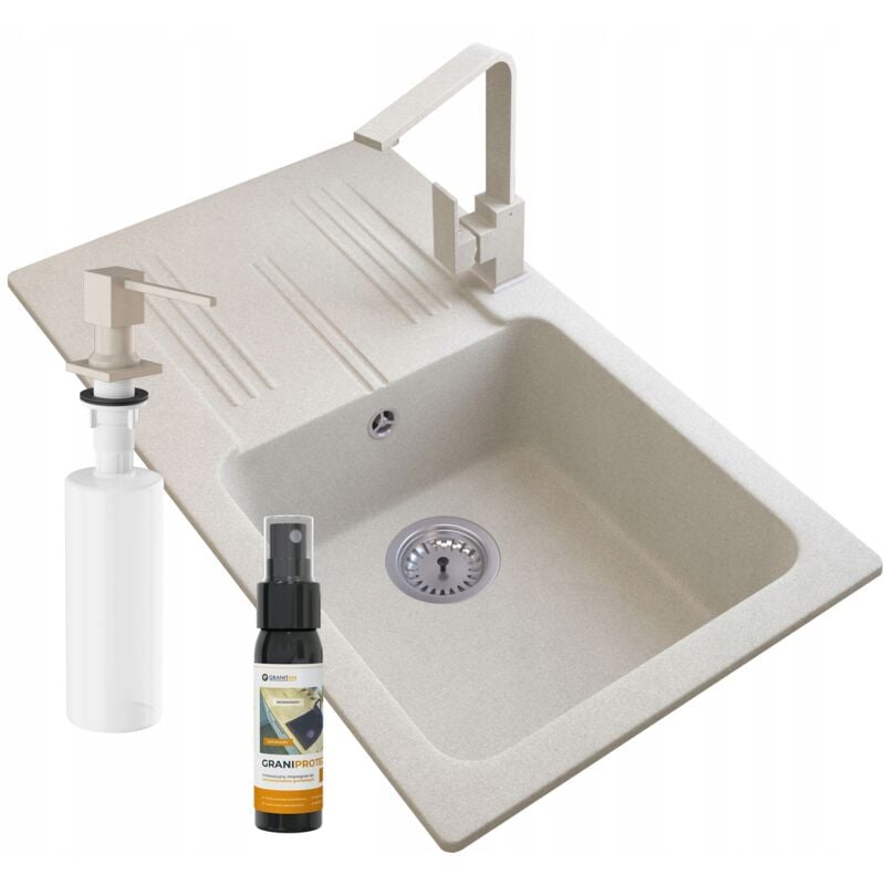 Granitan - ensemble de mitigeurs d'évier en granit blanc ++