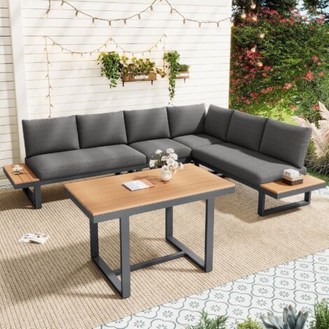 Ensemble de mobilier de jardin, avec inclinaison réglable (5 positions, jusqu'à 55°), tubes en acier galvanisé, gris + noir