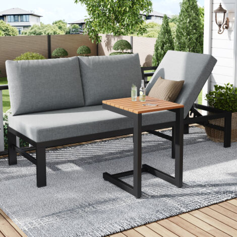 Ensemble de mobilier de jardin, canapé d'extérieur, canapé 3 places, avec fonction d'inclinaison réglable (5 positions, jusqu'à 55°), avec table, structure en tube d'acier galvanisé, plateau de table 