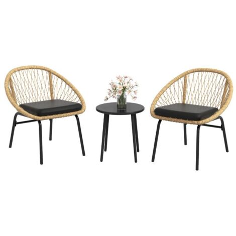 Ensemble de mobilier de jardin en rotin jaune, comprenant 2 fauteuils et une table.