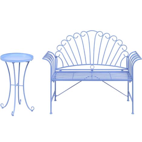 Ensemble de Mobilier de Jardin Vintage en Métal Banc avec Table d'Appoint Bleu Clair Cavinia