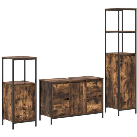 Ensemble de mobilier de salle de bain 3 pcs Chêne fumé et noir vidaXL