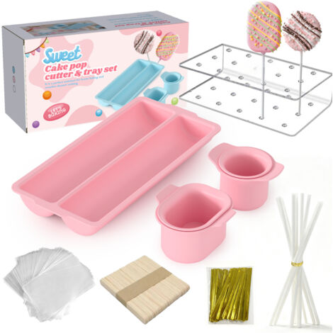 Ensemble de moules à sucettes en ABS, outil 3 en 1 pour découper et cuire des glaces rondes - Non imprimé en 3D (Ensemble rose de 8 pièces)