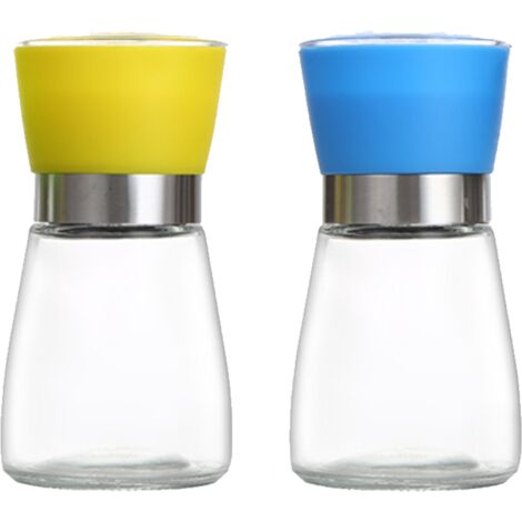 Ensemble de moulin à sel et à poivre en acier inoxydable durable - Moulin à épices jaune + bleu