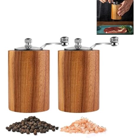 Ensemble de moulins à sel et poivre en bois – Set de 2, manuel, noyau céramique ajustable