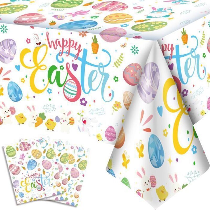 Ensemble de nappes de Pâques - INBOXXARTY - 3 pièces - Multicolore - Motifs de lapins - Lavable