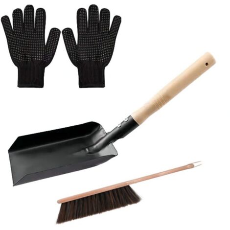 Ensemble de Nettoyage de Cheminée, Pelle et Brosse avec Gants en Silicone, Outils de Cheminée Pratiques