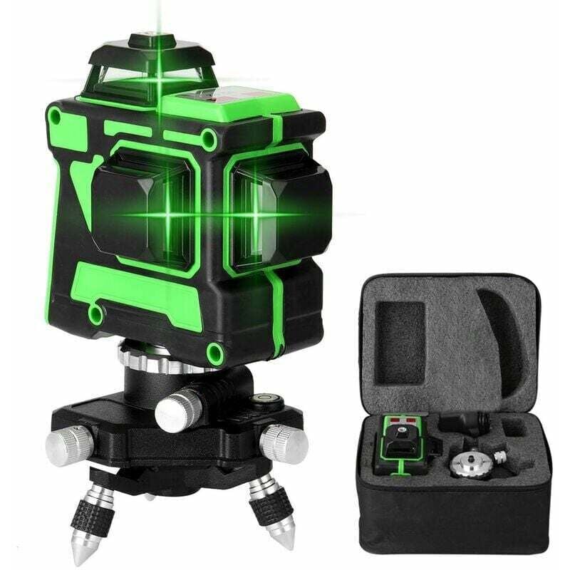 Ensemble de Niveau Laser 3D à 12 Lignes - Inclus Support Mural, Support Triangulaire, Plaque de Fer, Alimentation, Étui de Transport et Manuel