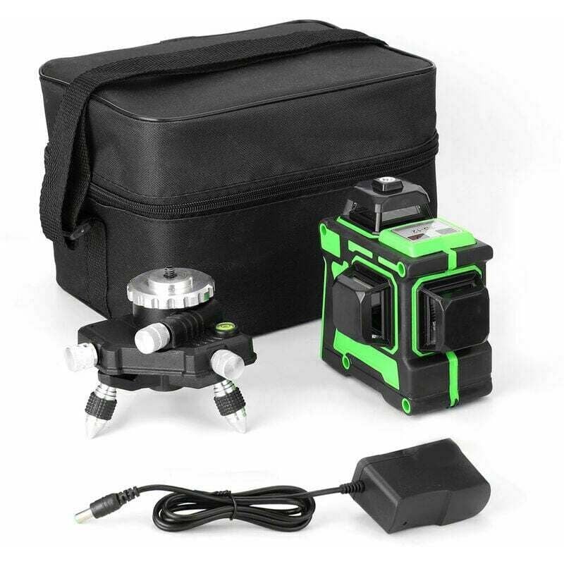 Ensemble de Niveau Laser 3D à 12 Lignes - Inclus Support Mural, Support Triangulaire, Plaque de Fer, Alimentation, Étui de Transport et Manuel