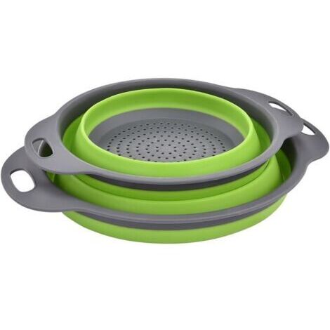 Ensemble de paniers à passoire pliables, panier à fruits portable, économise de l'espace dans la cuisine, facile à nettoyer, gris vert
