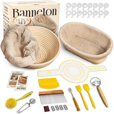 Ensemble de paniers de fermentation ronds de 23 cm et ovales de 25 cm, kit de démarrage pour pain au levain