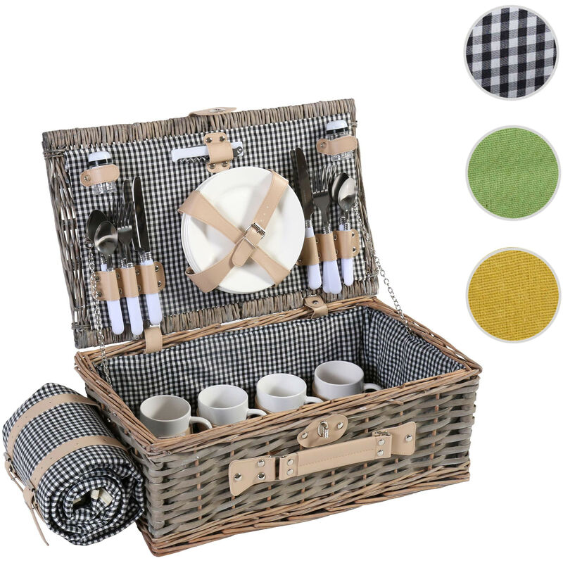 Ensemble de paniers de pique-nique HWC-B24 pour 4 personnes, panier en osier gris-vert
