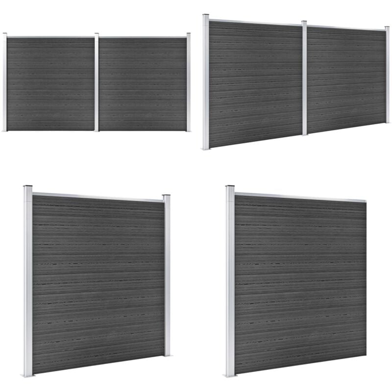 Ensemble de panneau de clôture wpc 353x186 cm Noir - Clôture Jardin - Clôture Résidentielle - Clôture Composite - Clôture wpc - Barrière Jardin