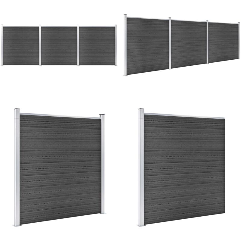 Ensemble de panneau de clôture wpc 526x186 cm Noir - Clôture Jardin - Clôture Résidentielle - Clôture Composite - Clôture Noire - Clôture wpc - Home