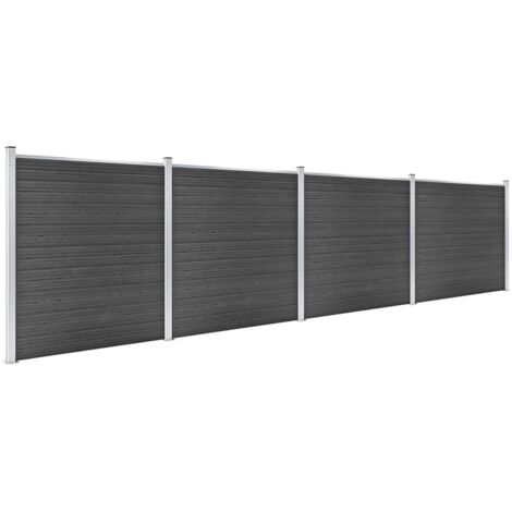 Ensemble de panneau de clôture WPC 699x186 cm Noir