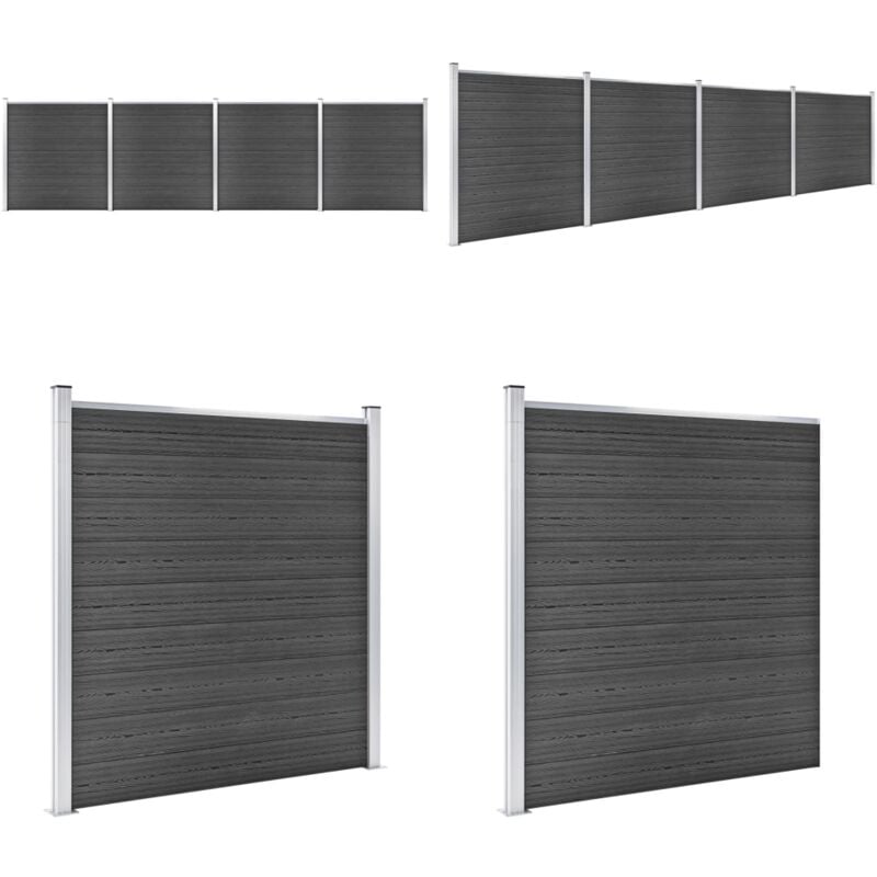 Ensemble de panneau de clôture wpc 699x186 cm Noir - Clôture Jardin - Clôture Résidentielle - Clôture Composite - Clôture wpc - Barrière Jardin