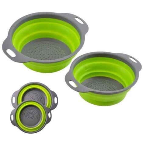Ensemble de passoire pliable en silicone,vert (paquet de 2)