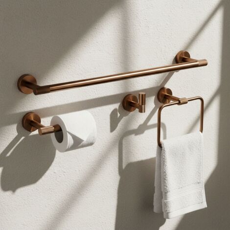ENSEMBLE DE PATÈRES DE SALLE DE BAIN REA GRID BRUSH COPPER 4 PIECES