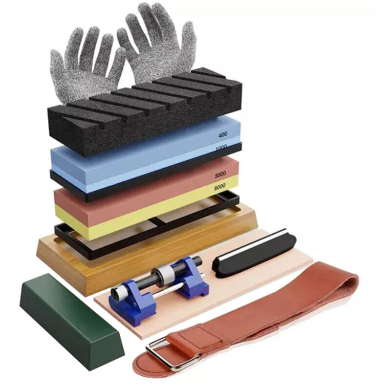 Lifcausal - Ensemble de pierres à aiguiser de qualité supérieure, grain 400/1000, 3000/8000, kit de pierre à aiguiser pour toutes les lames, base