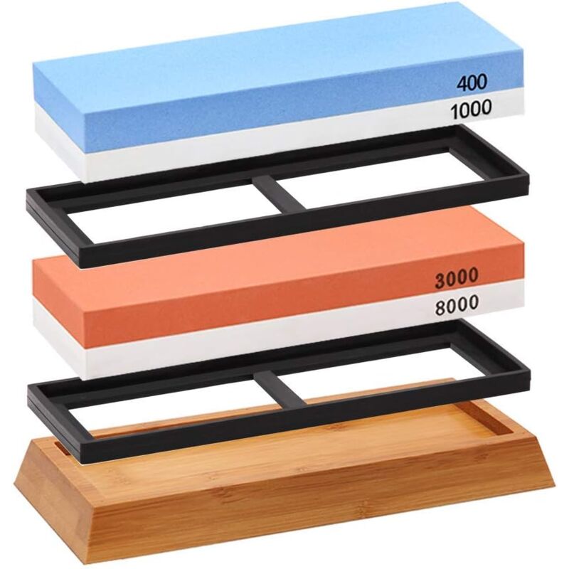 Dpzo - Ensemble de Pierres à Aiguiser pour Couteaux, Kit d'Affûtage Premium avec Base en Bambou Antidérapante
